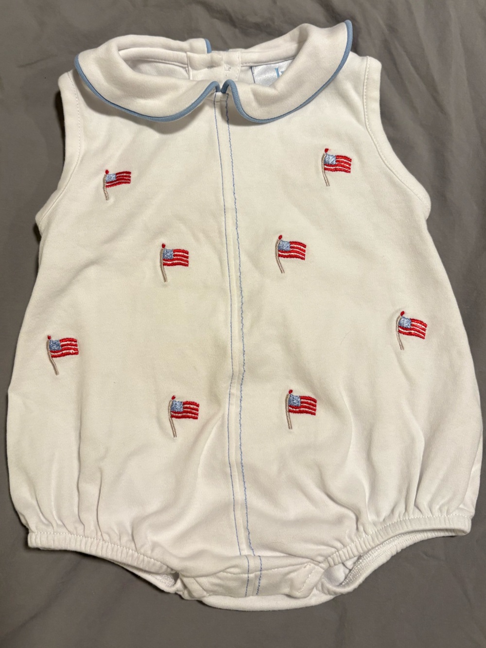 Little English 9M American Flag Piped Peter Pan Bubble Romper